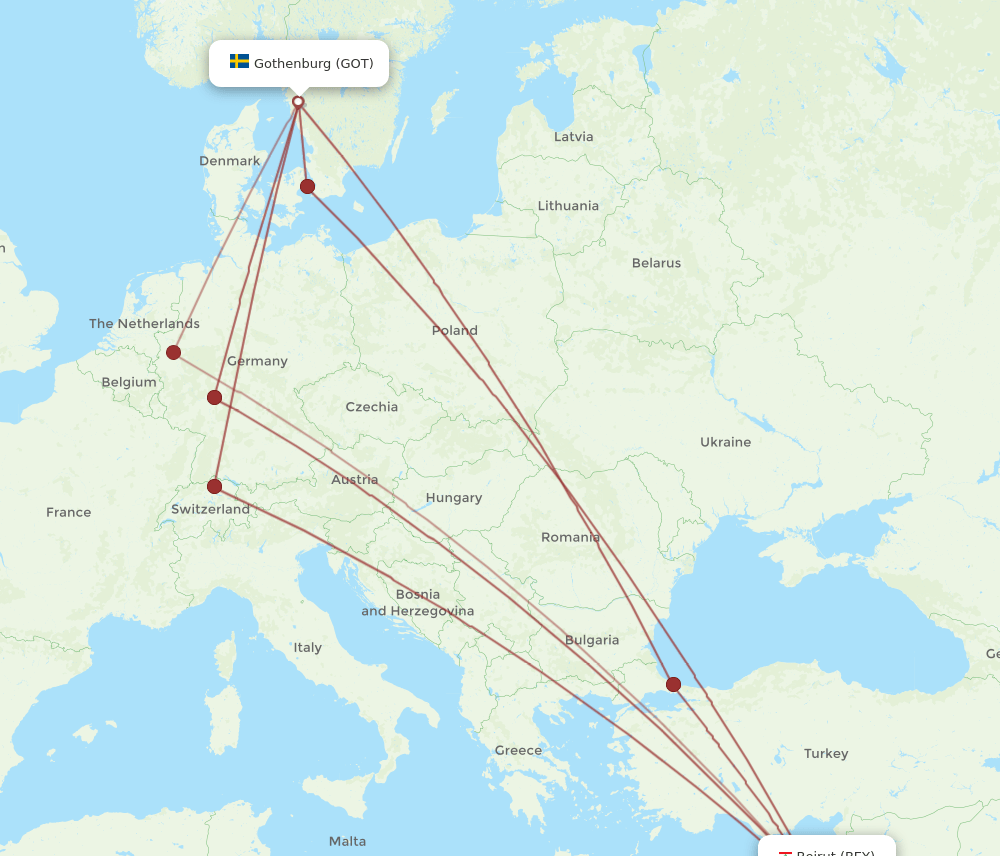 BEY to GOT flights and routes map