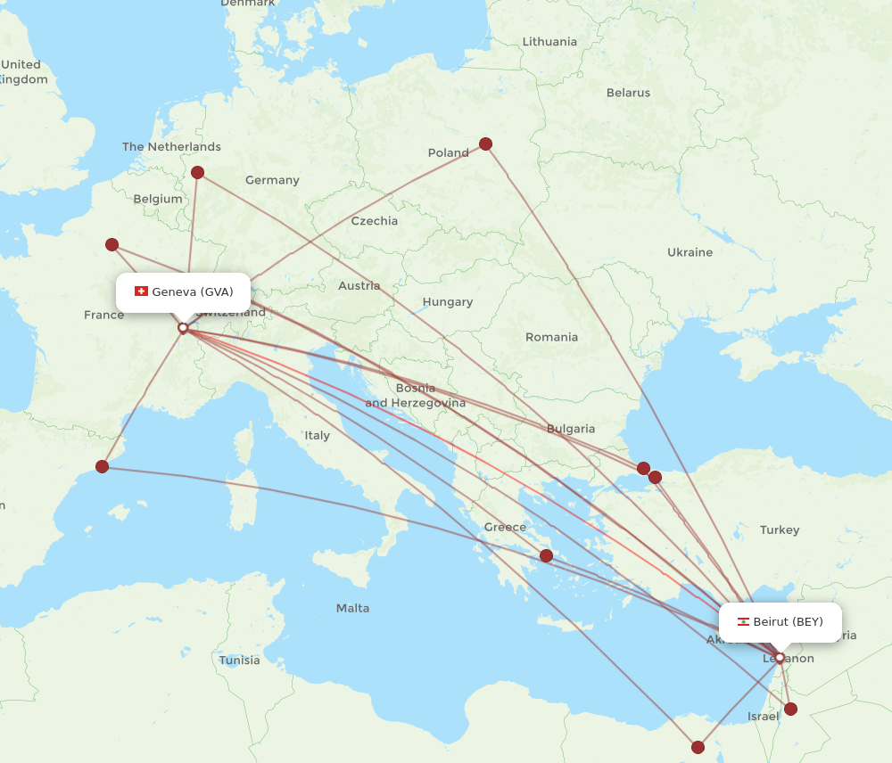 BEY to GVA flights and routes map