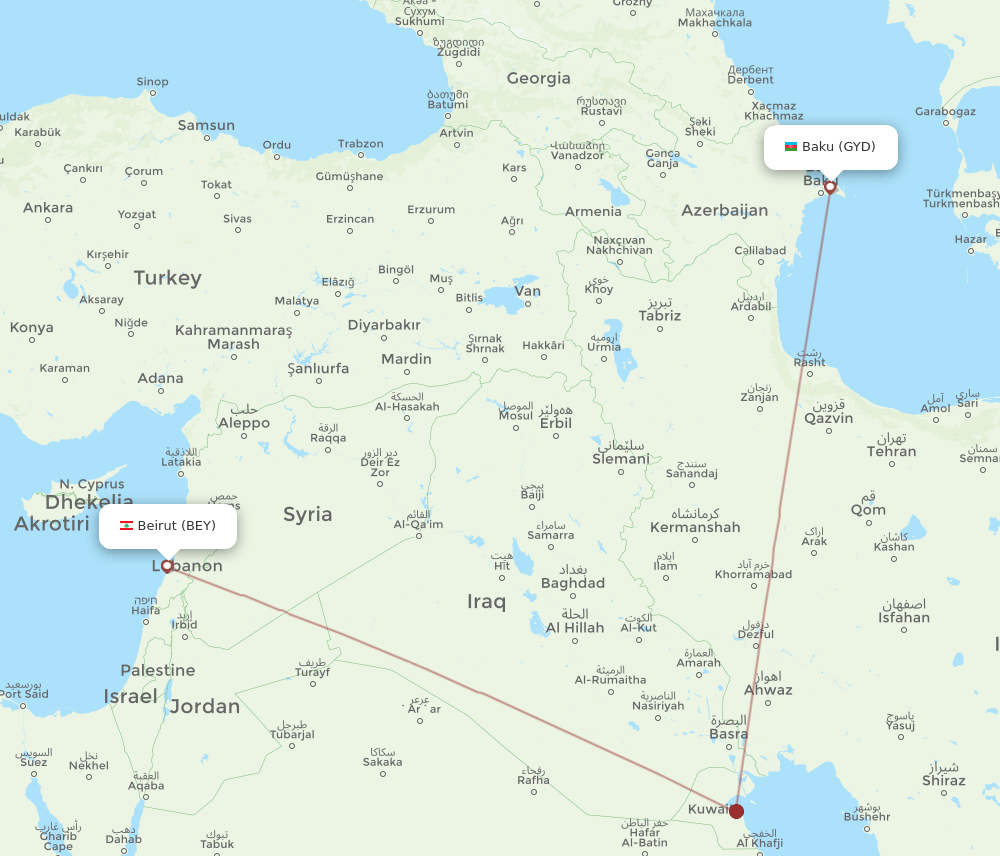 BEY-GYD flight routes