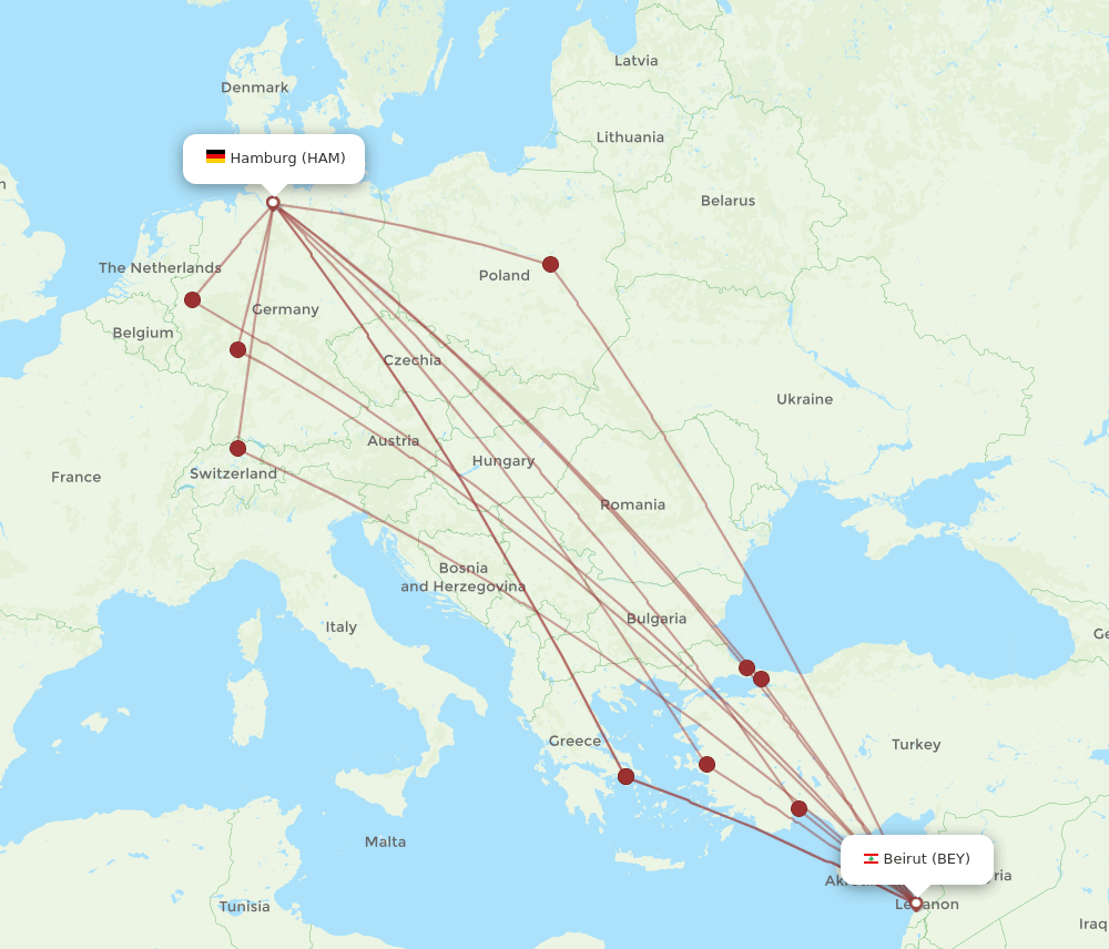 BEY-HAM flight routes