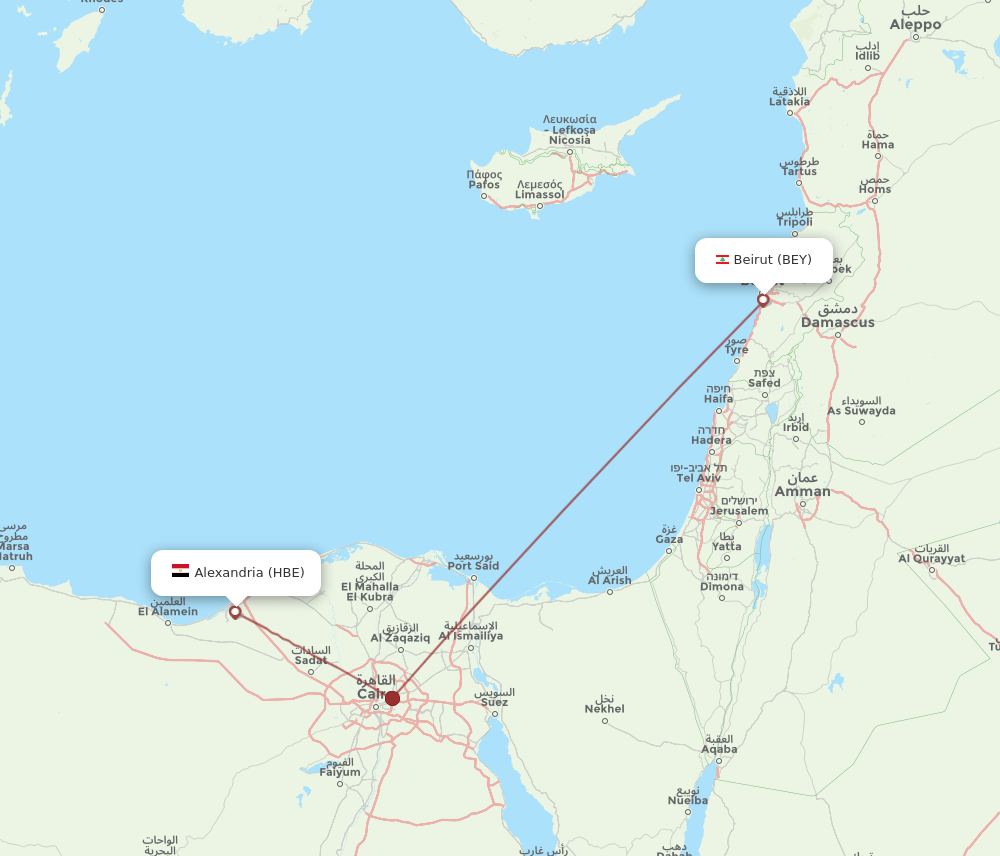 Beirut - Alexandria route map and flight paths