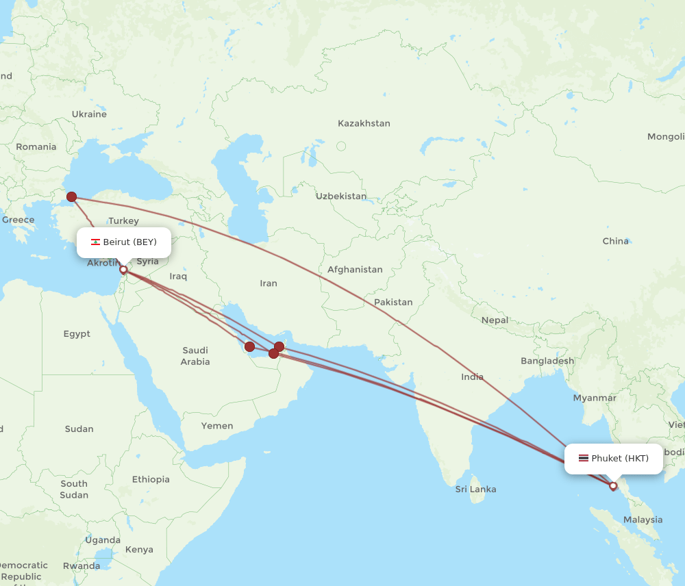 BEY-HKT flight routes