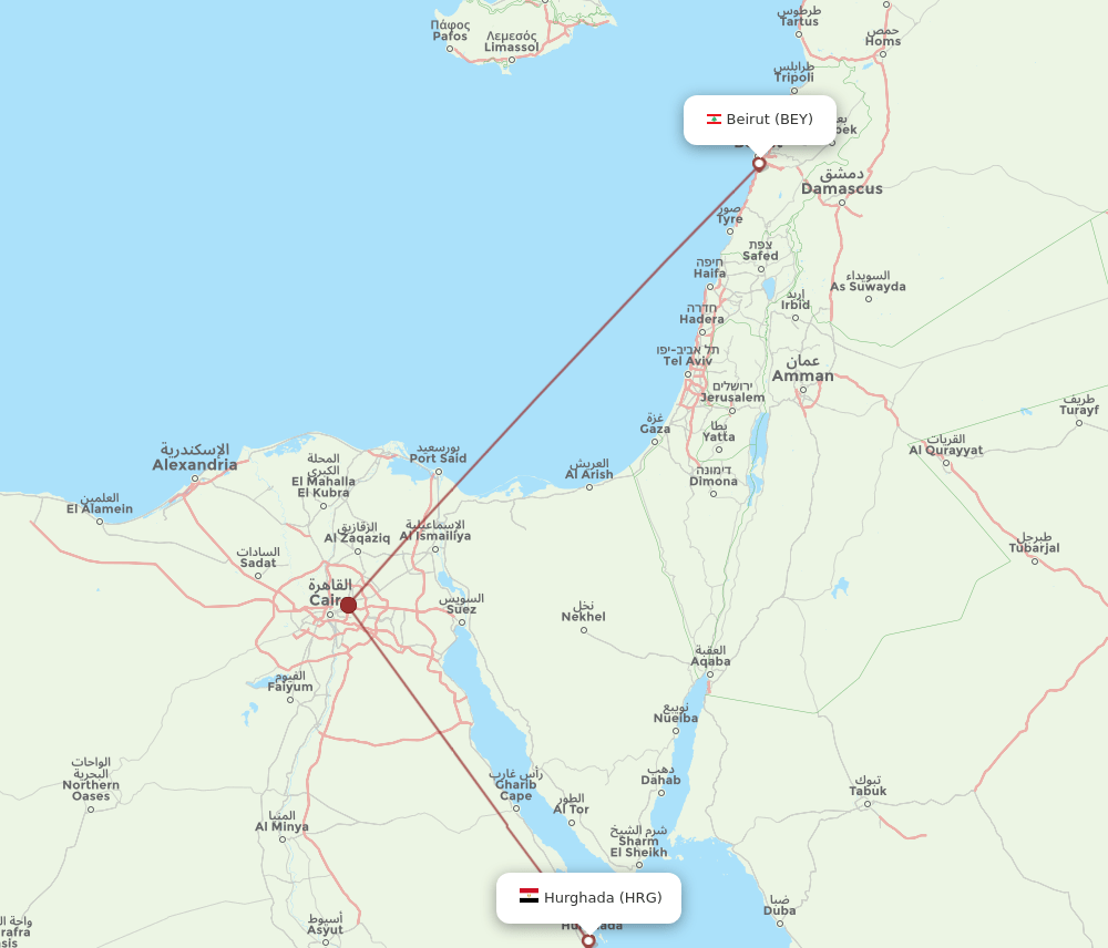 BEY-HRG flight routes