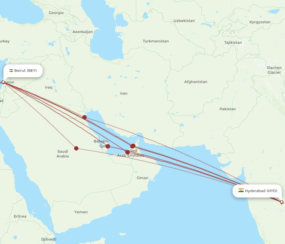 BEY-HYD flight routes