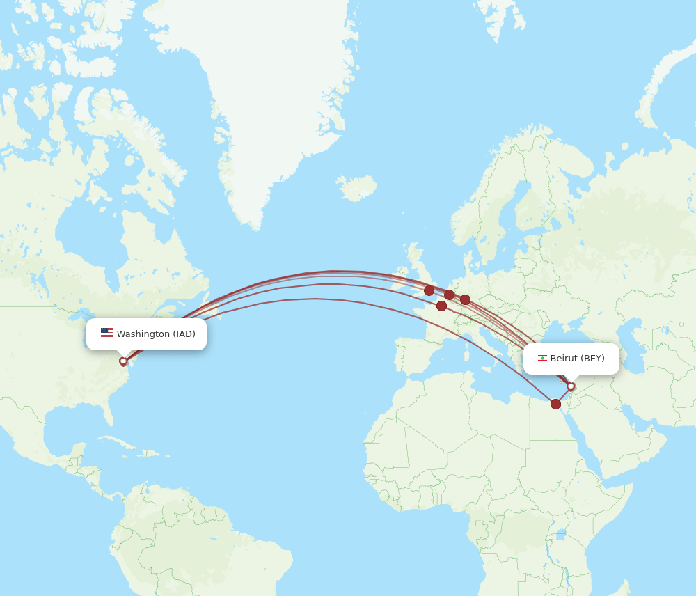 BEY-IAD flight routes