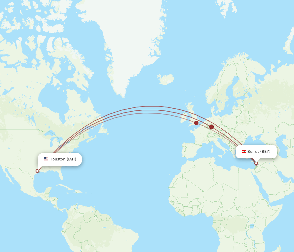 BEY-IAH flight routes