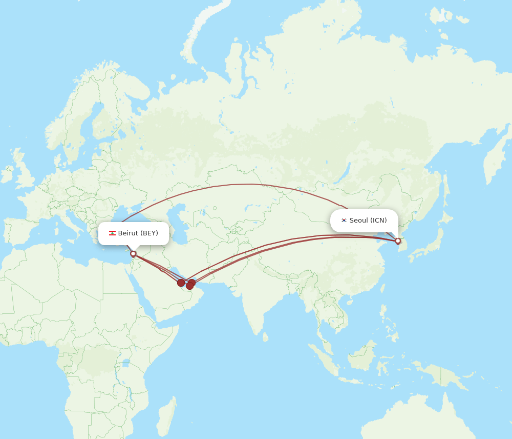 BEY-ICN flight routes