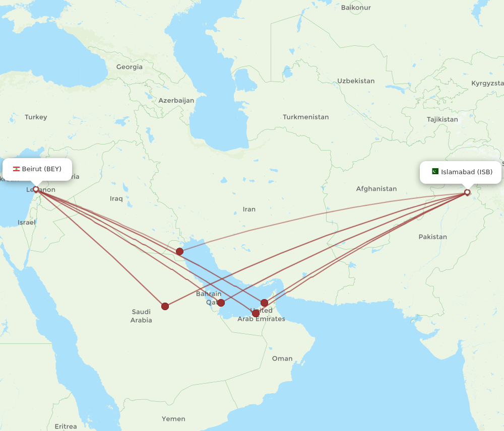 BEY-ISB flight routes
