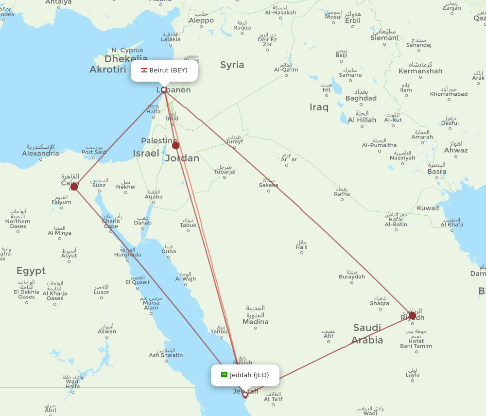 BEY to JED flights and routes map