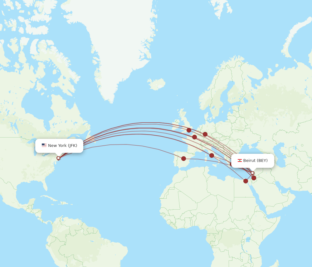 BEY-JFK flight routes