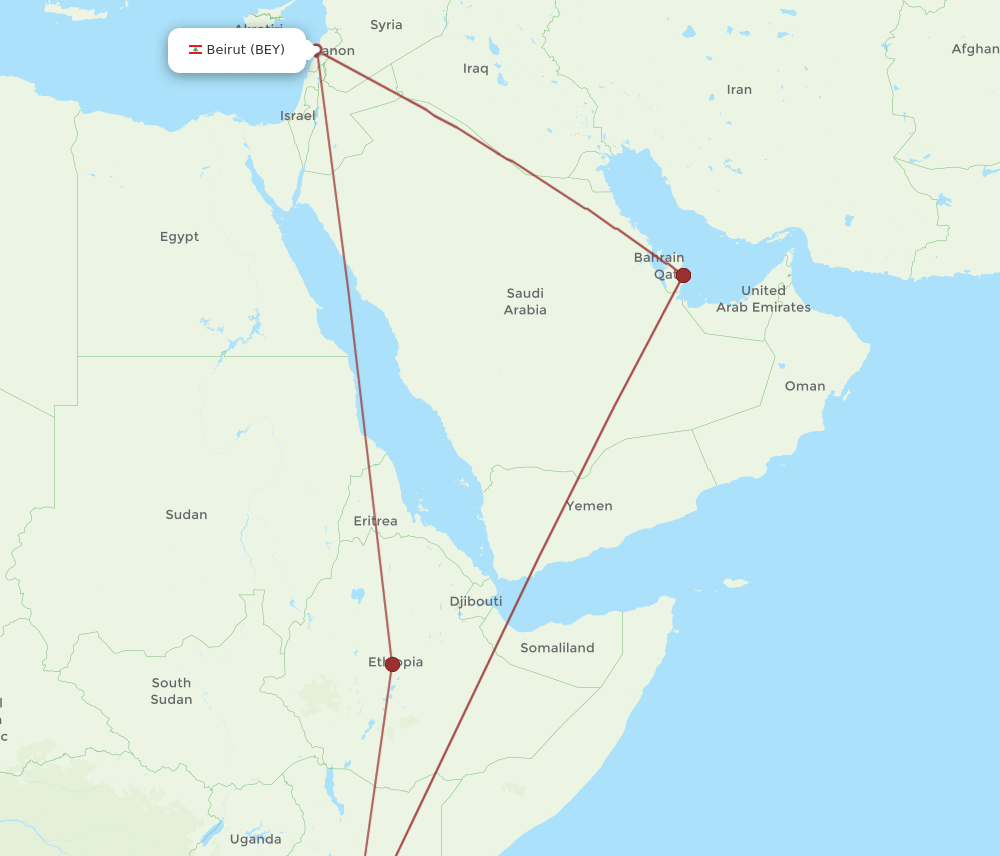 BEY-JRO flight routes