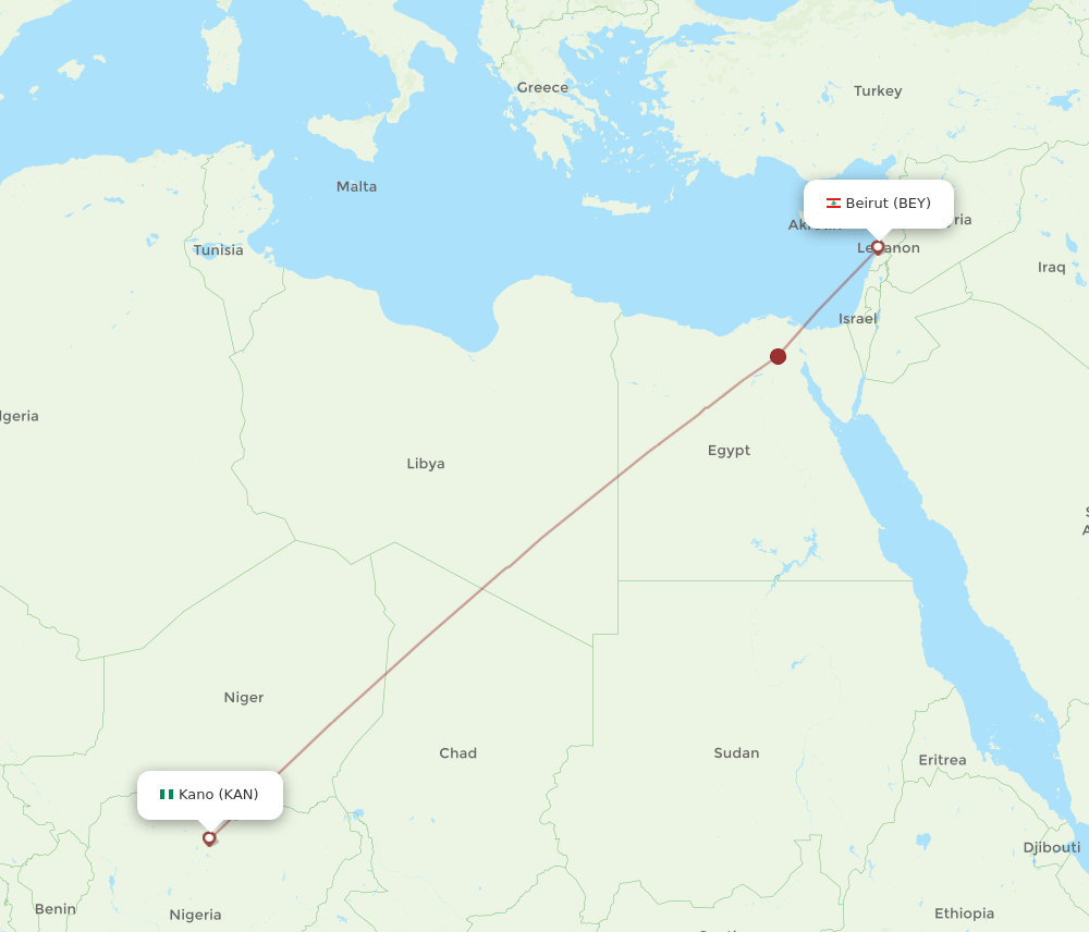 BEY to KAN flights and routes map