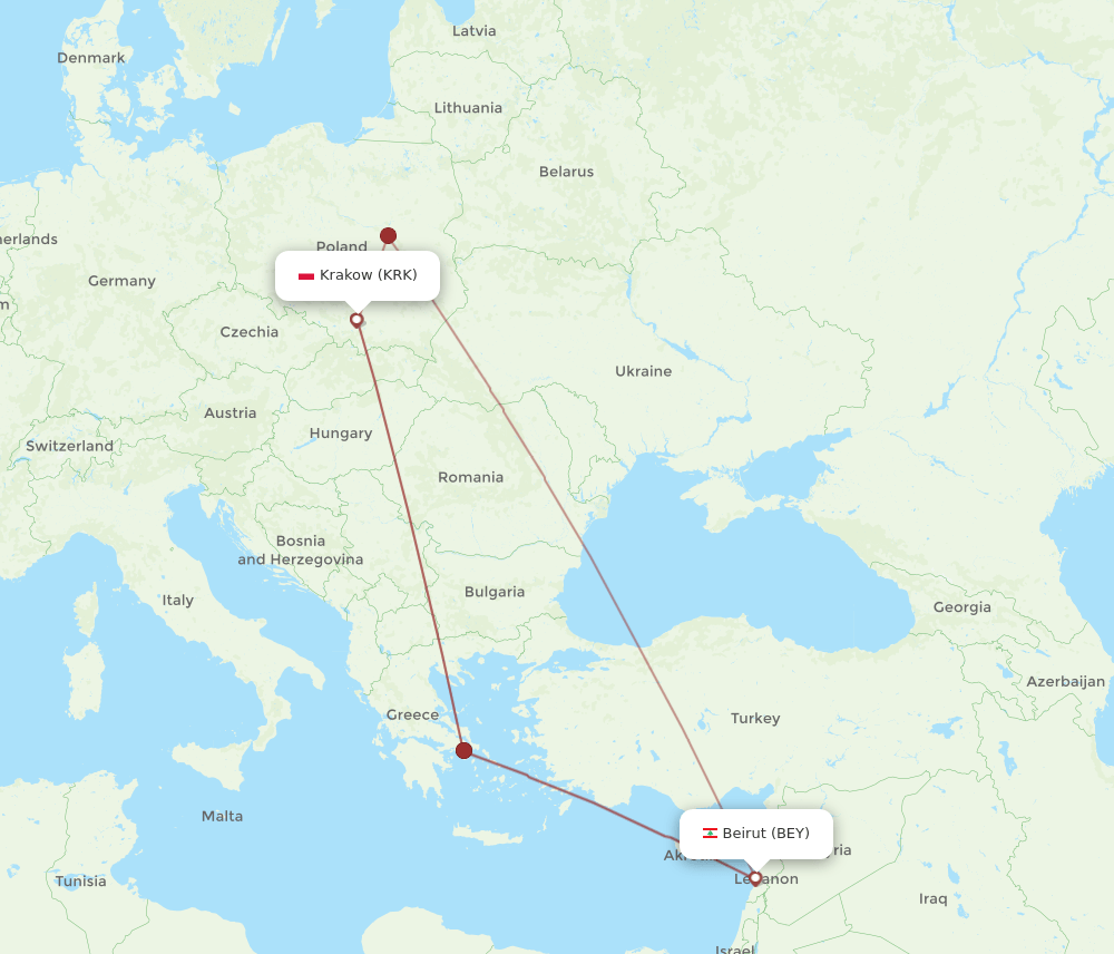 BEY-KRK flight routes