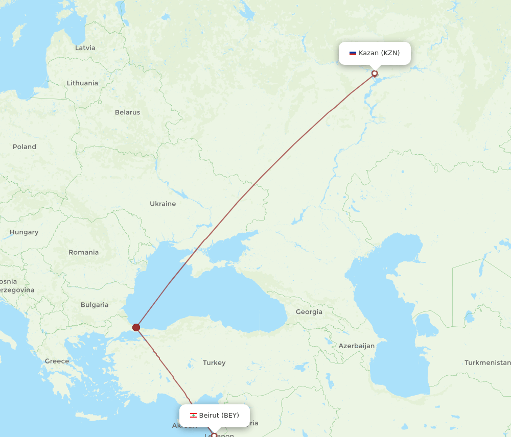 BEY-KZN flight routes