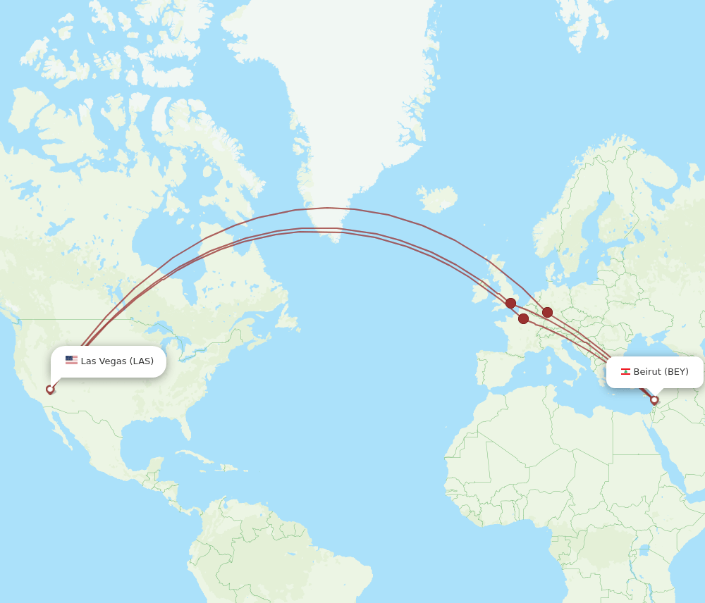 BEY-LAS flight routes