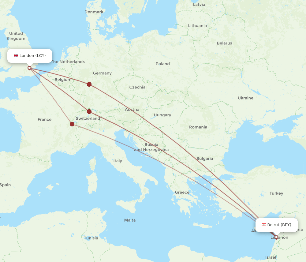 BEY-LCY flight routes