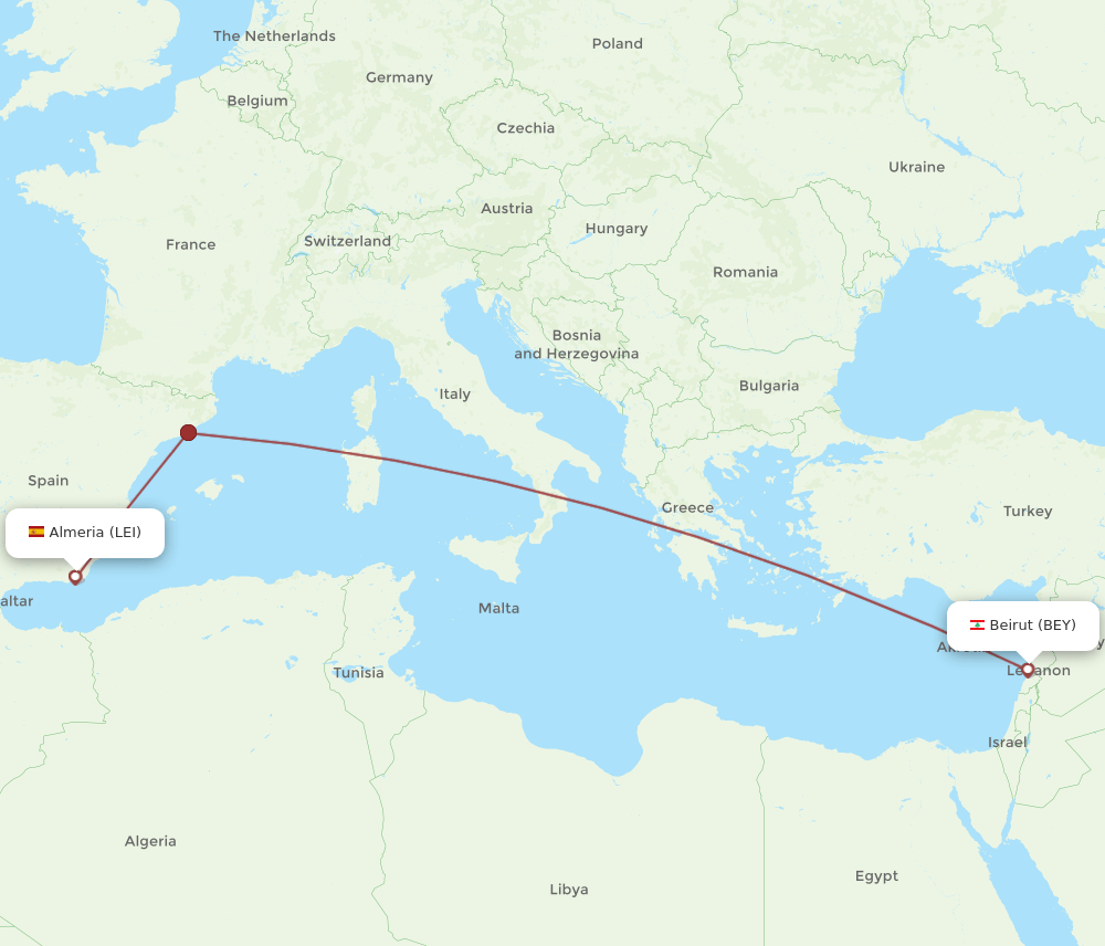 BEY to LEI flights and routes map