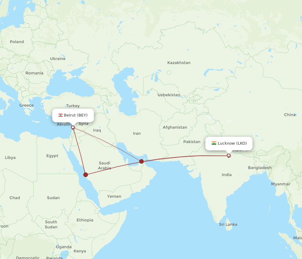 BEY-LKO flight routes