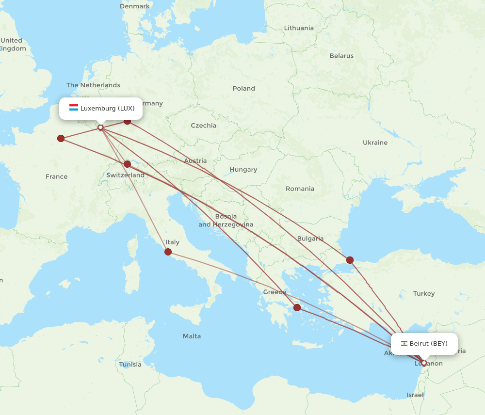 BEY-LUX flight routes