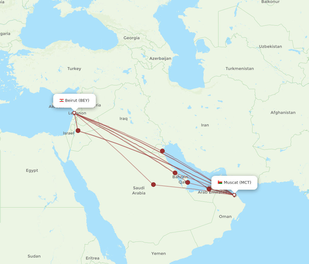 BEY to MCT flights and routes map