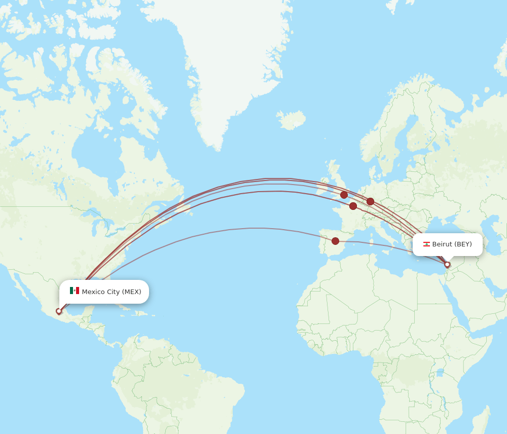 BEY-MEX flight routes