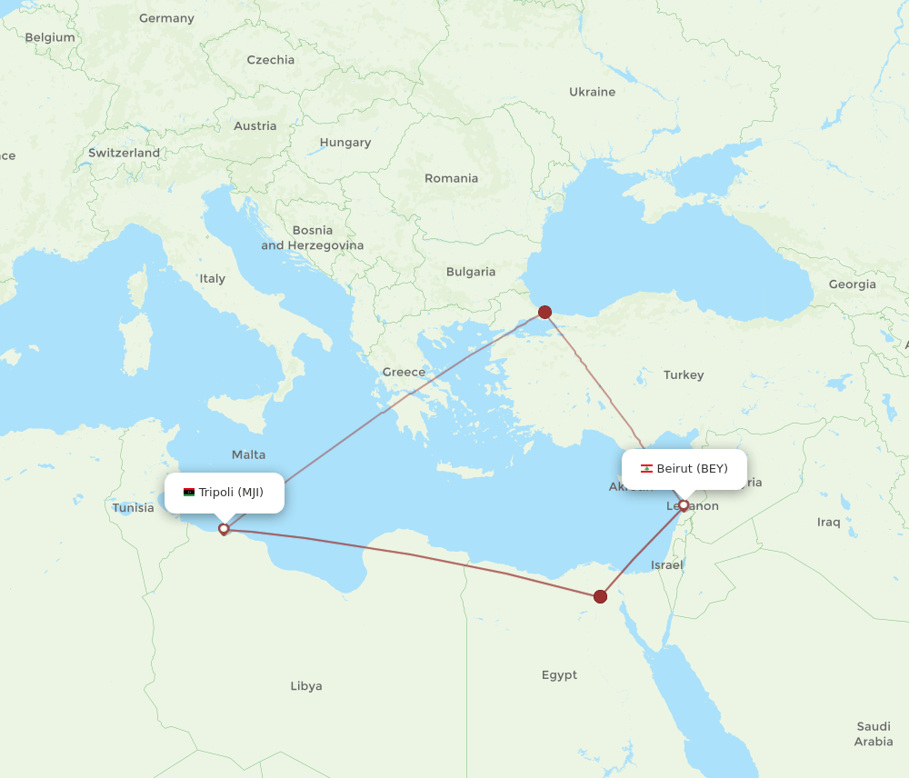 BEY-MJI flight routes