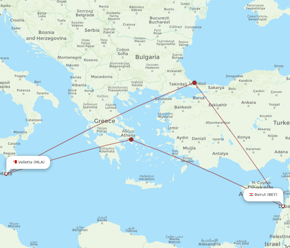 BEY-MLA flight routes