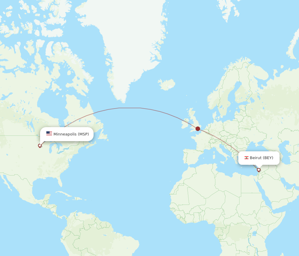 BEY-MSP flight routes