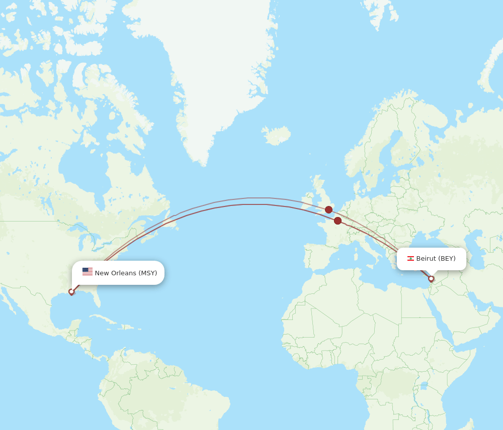 BEY-MSY flight routes