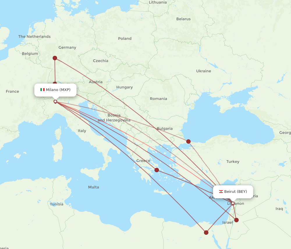 BEY to MXP flights and routes map