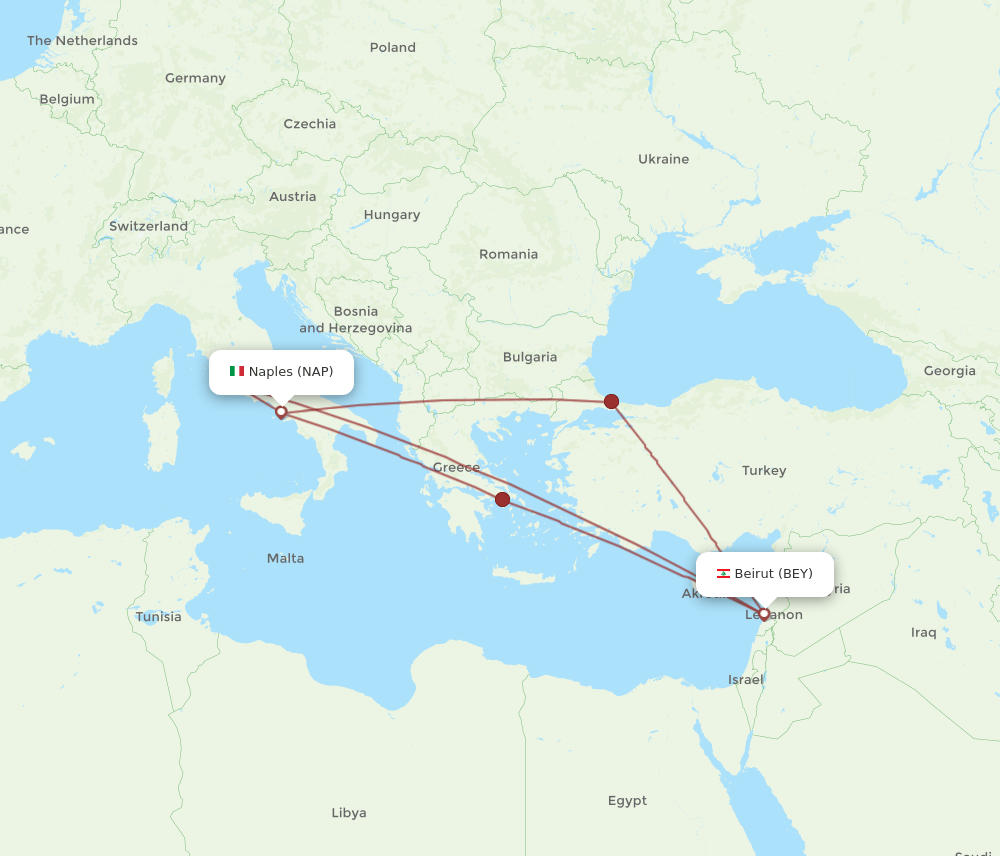 BEY-NAP flight routes