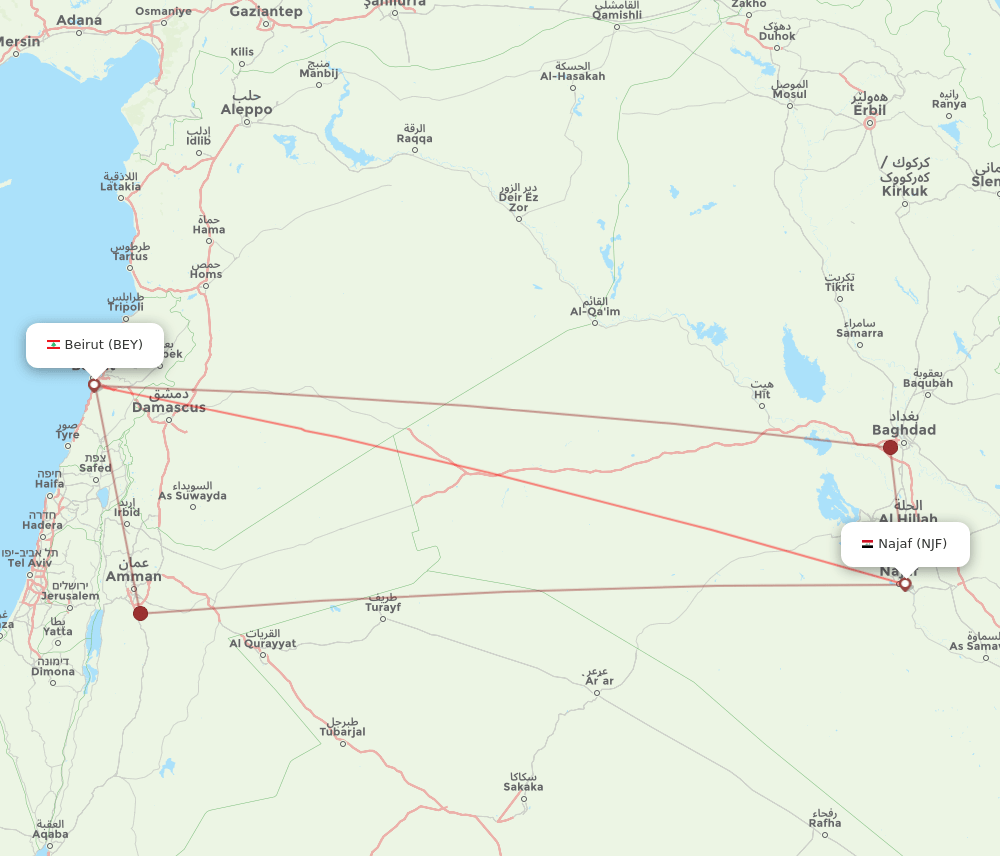 BEY-NJF flight routes