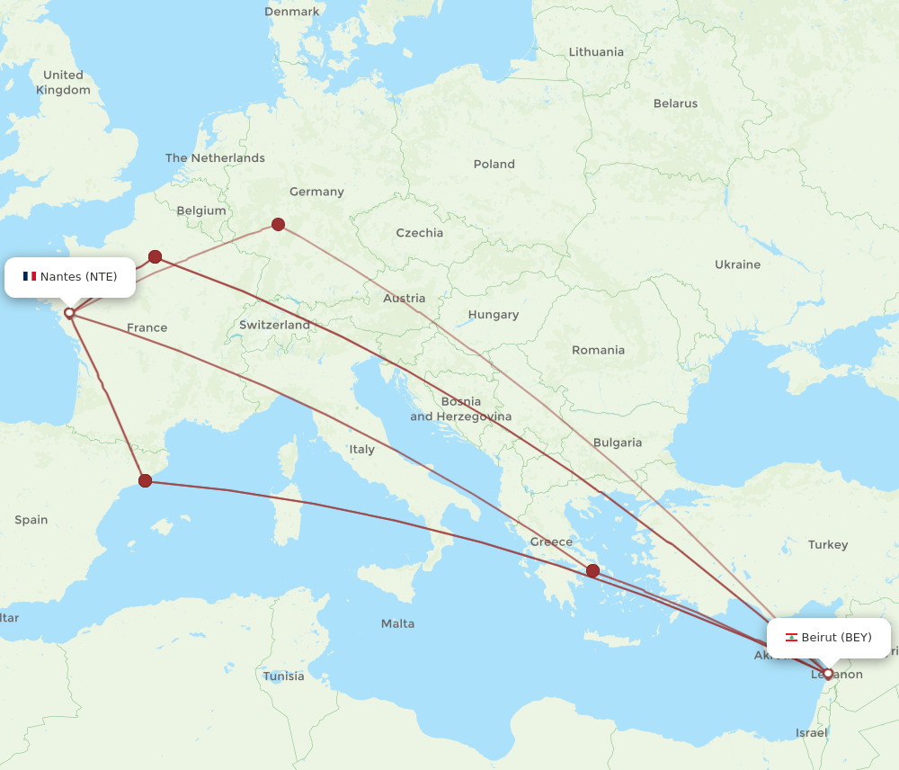 BEY-NTE flight routes