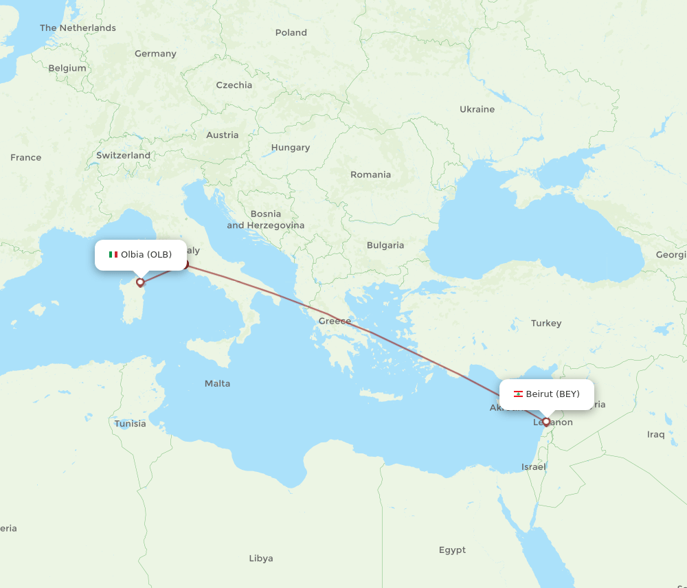 BEY-OLB flight routes