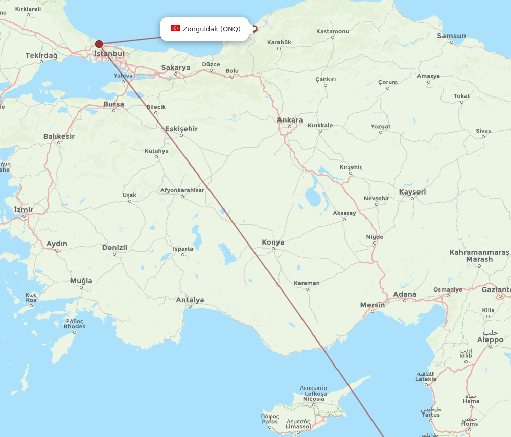 BEY to ONQ flights and routes map