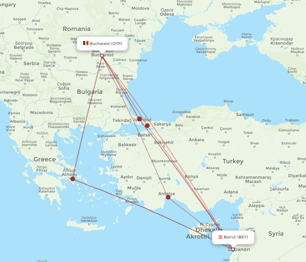 BEY-OTP flight routes