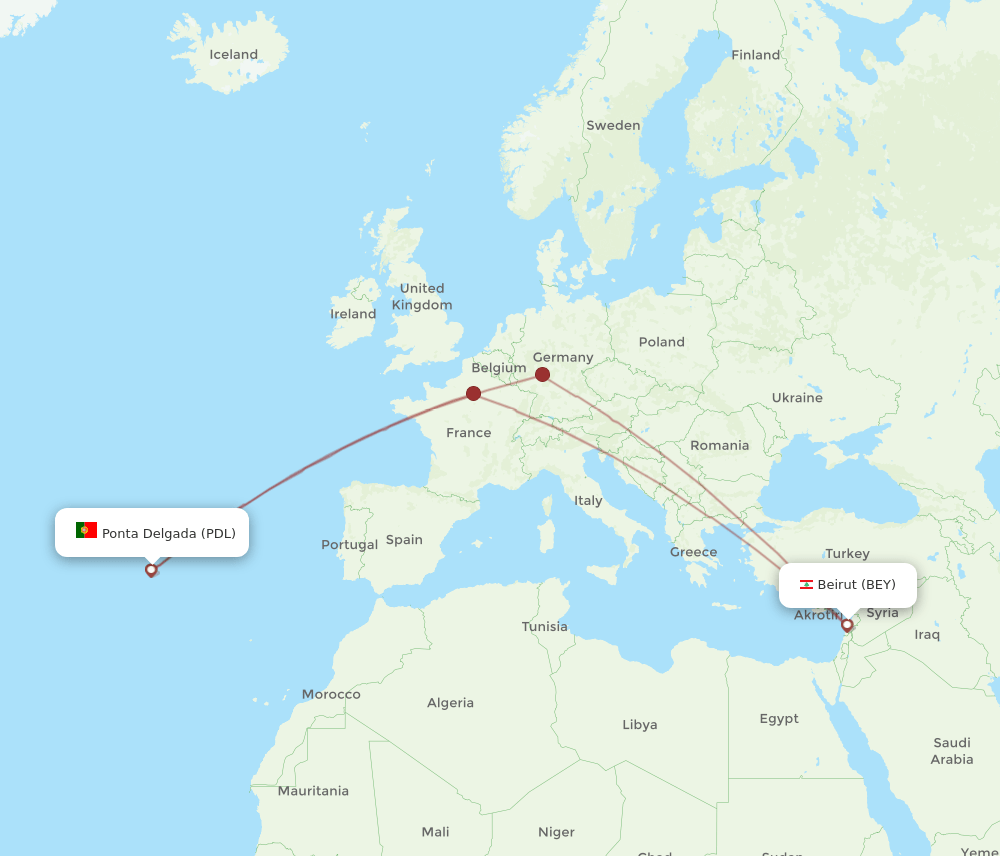 BEY-PDL flight routes