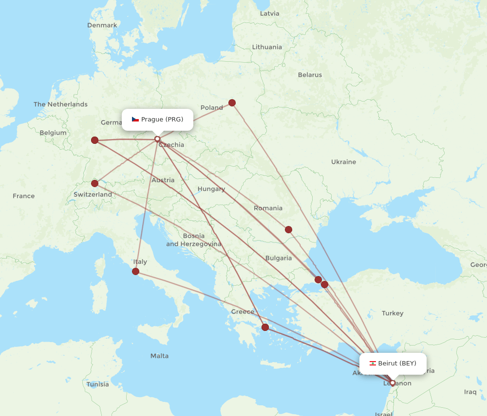 BEY-PRG flight routes