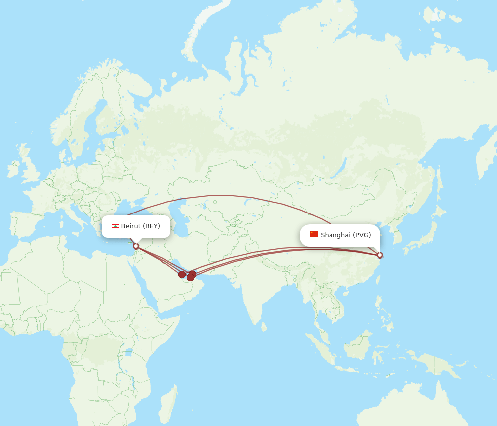 BEY-PVG flight routes