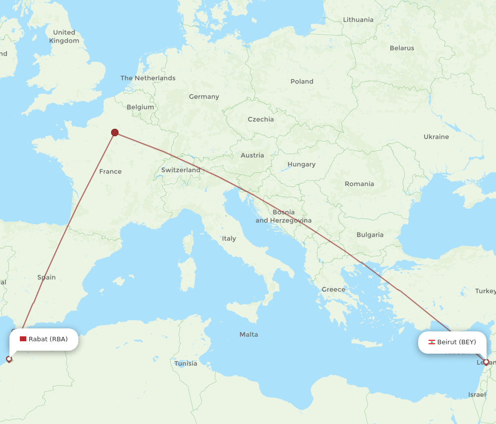 BEY-RBA flight routes