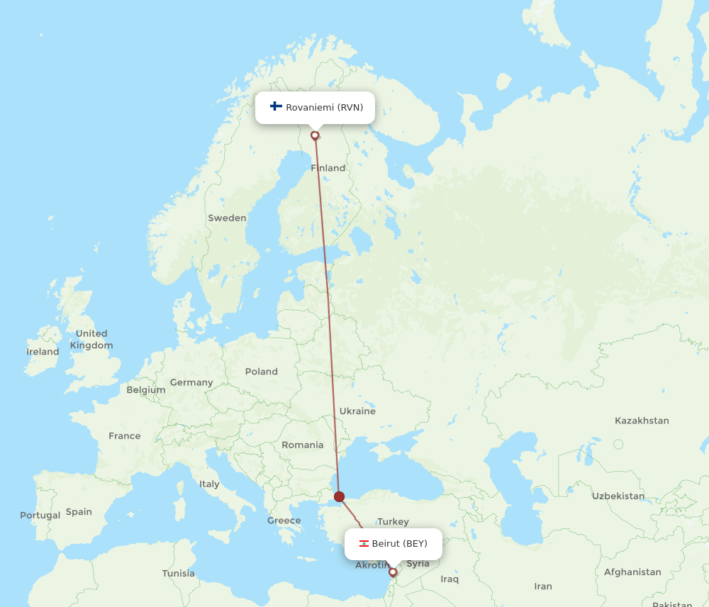 BEY to RVN flights and routes map