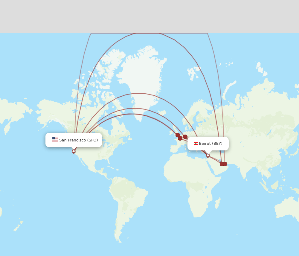BEY to SFO flights and routes map
