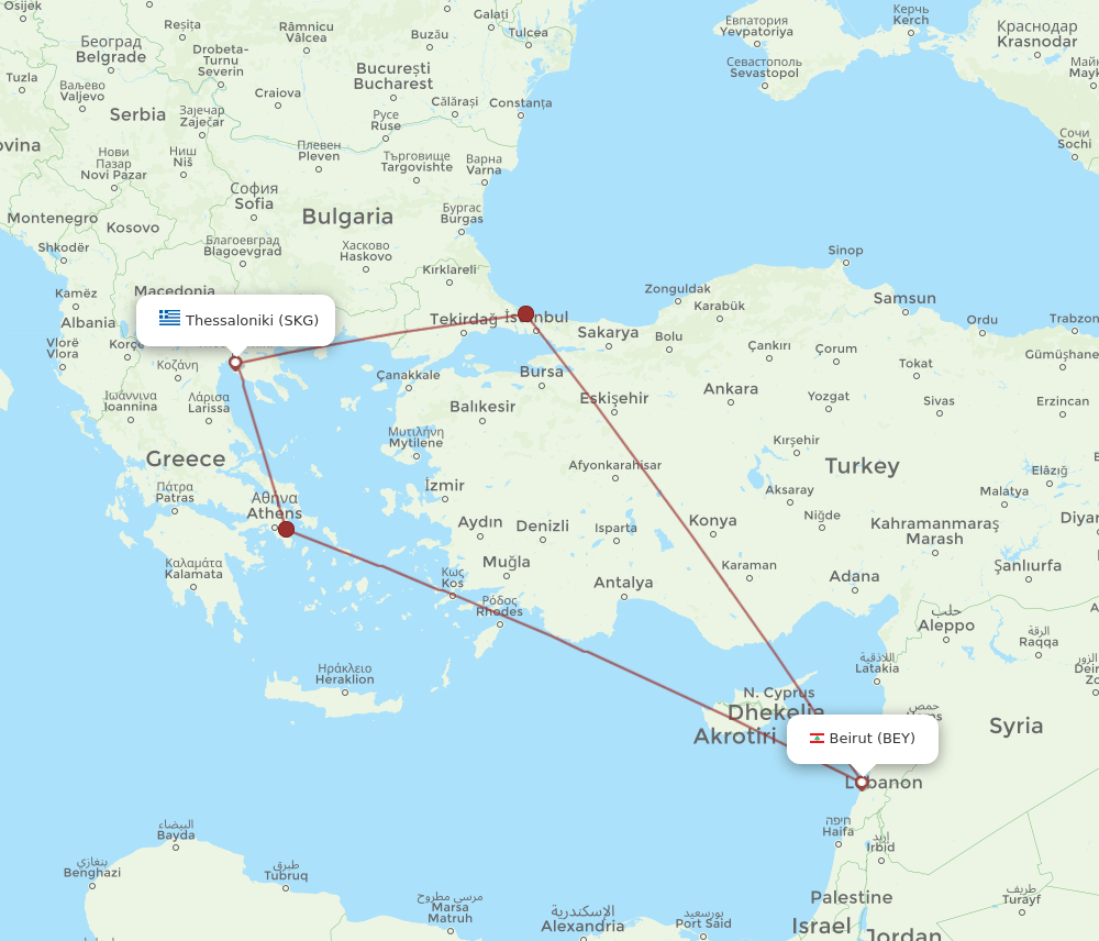 BEY-SKG flight routes
