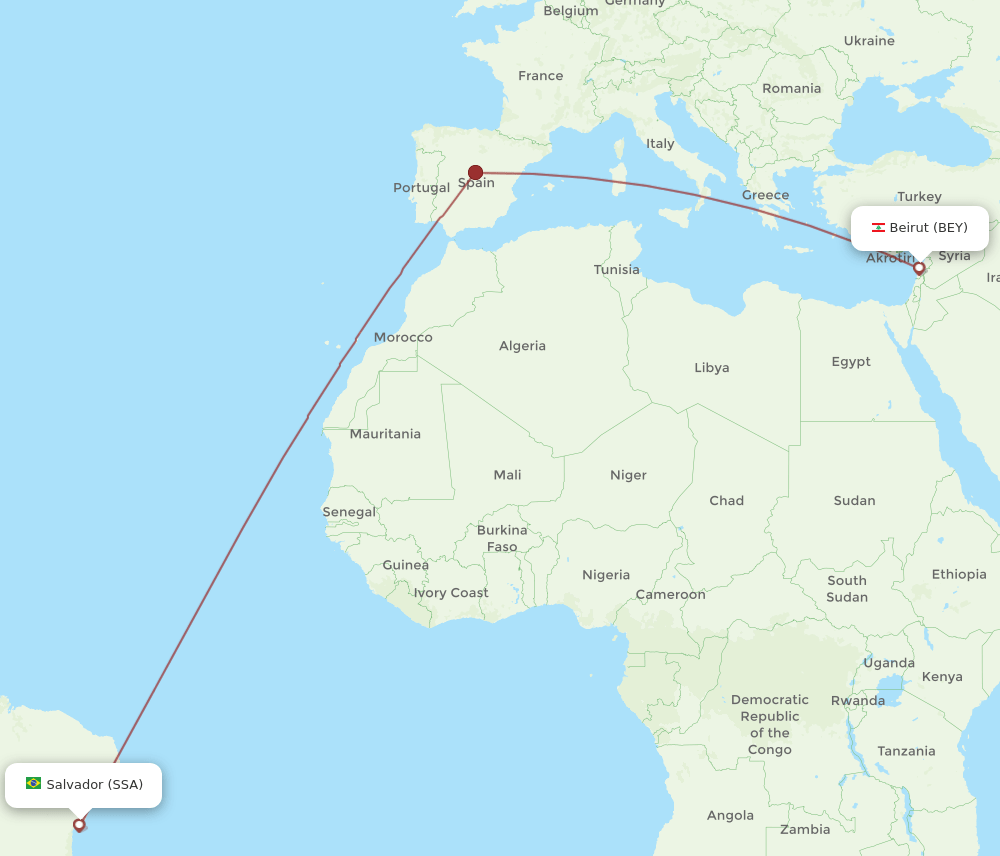 BEY-SSA flight routes