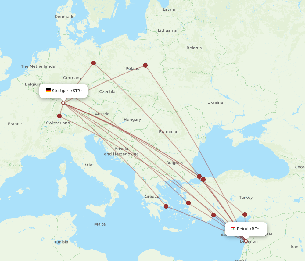 BEY to STR flights and routes map