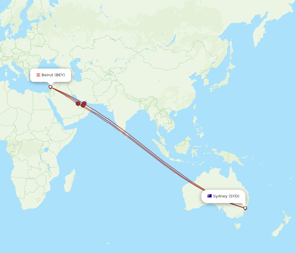 BEY to SYD flights and routes map