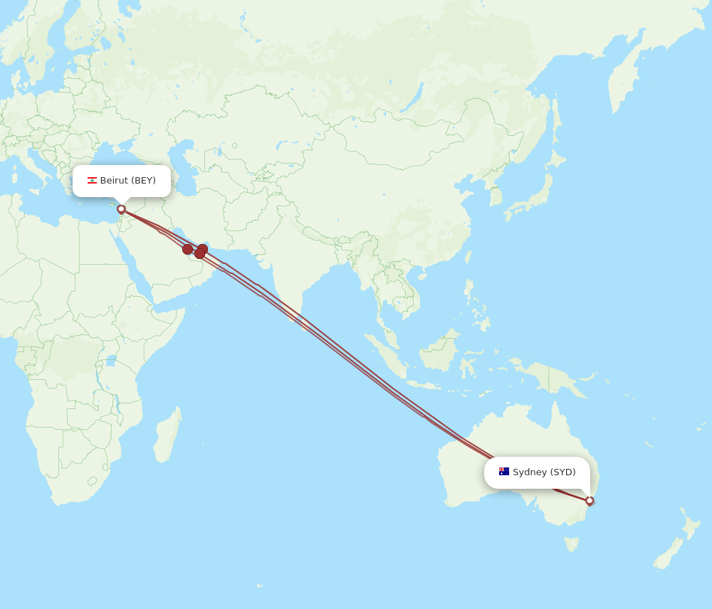 BEY to SYD flights and routes map