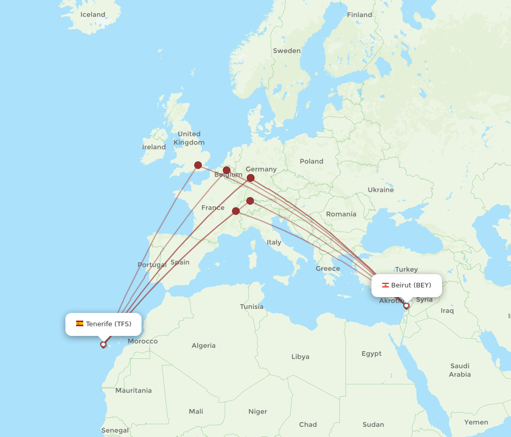 BEY-TFS flight routes