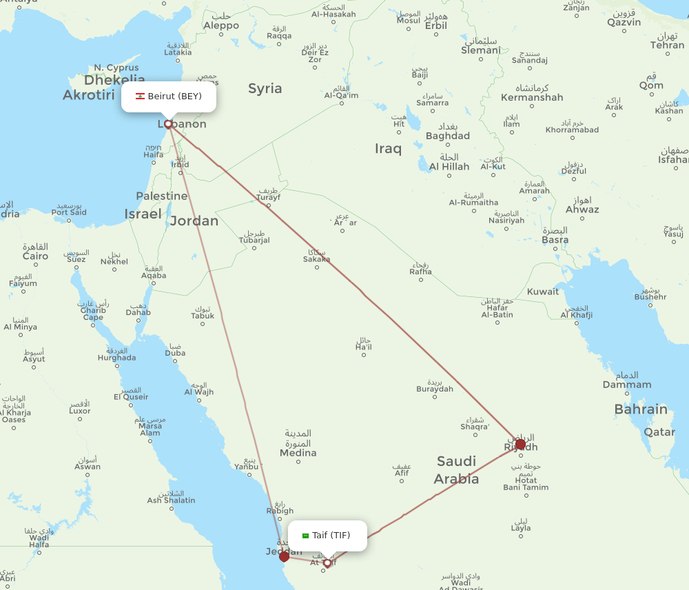 BEY-TIF flight routes