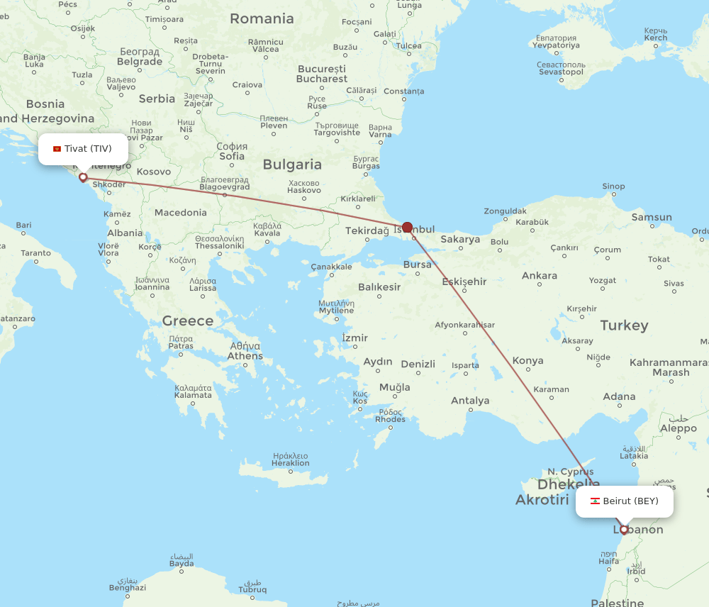 BEY to TIV flights and routes map